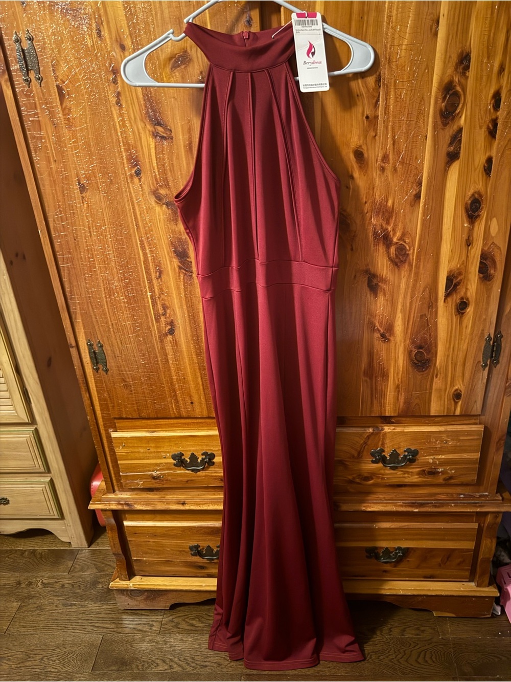 Sleeveless High-Neck Burgundy Evening Dress Size Medium!